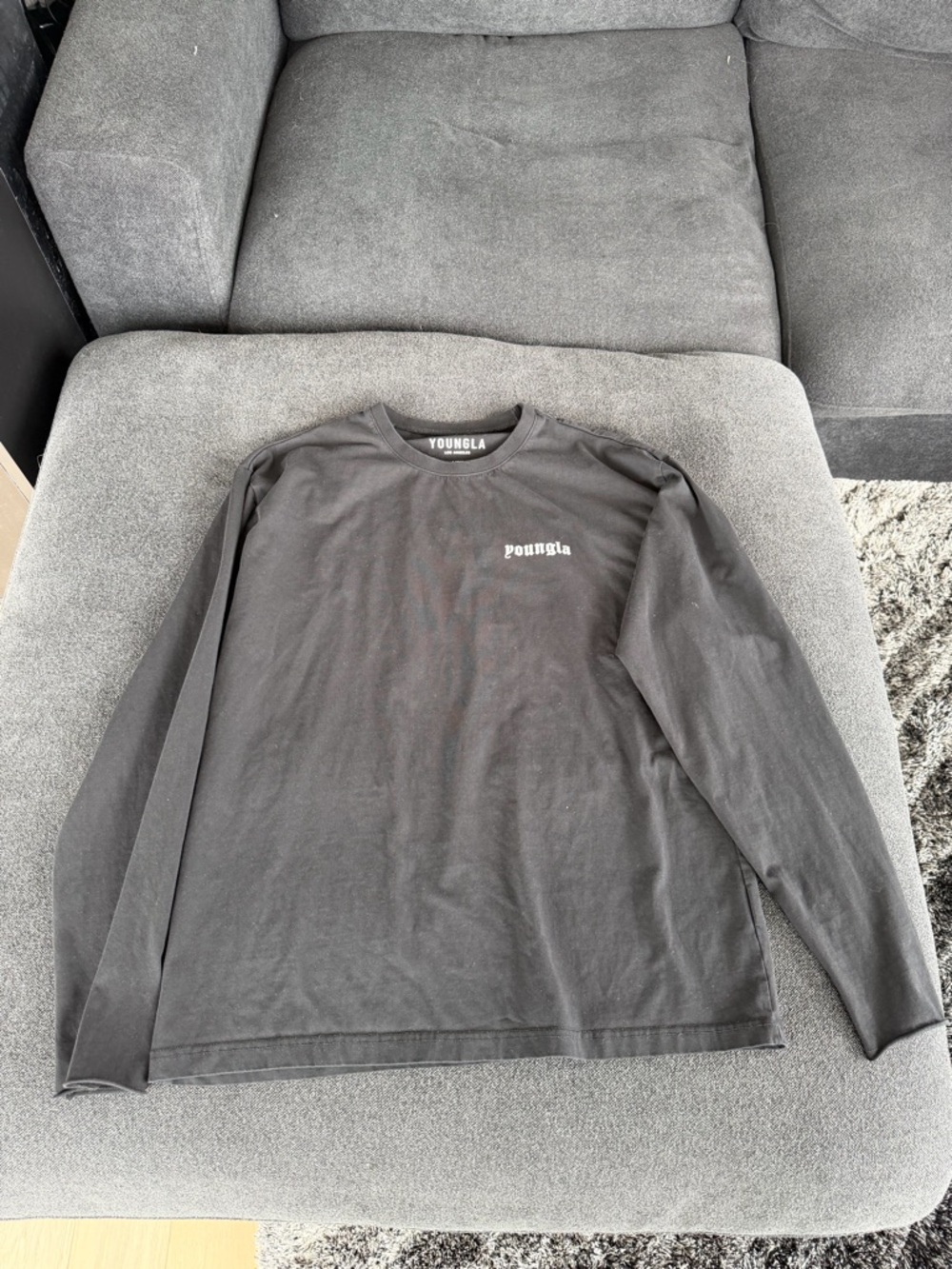 YoungLA Long Sleeve Crewneck Shirt in Charcoal Black